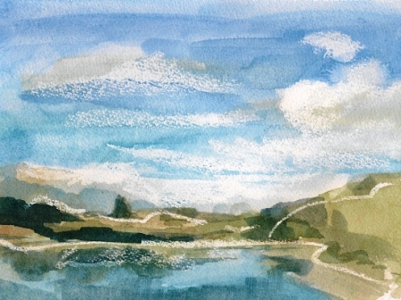 Hayling Island Blue (watercolour and wax A4) framed £125