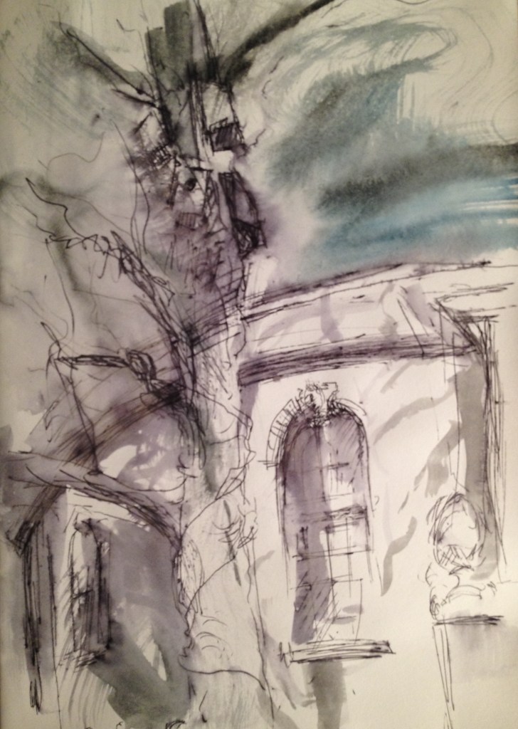 Bluecoat Bird Boxes (pen & wash on A4 paper, framed) 2015 £65