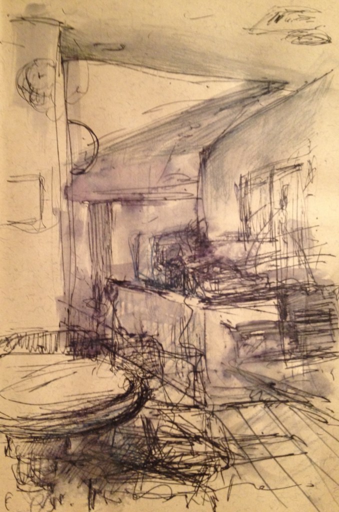 Quaker Cafe (pen & wash on A5 sepia paper, framed) 2015 £65