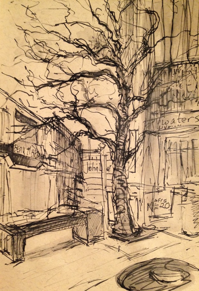 Liverpool One Tree (pen & wash on A5 sepia paper) 2015 £*