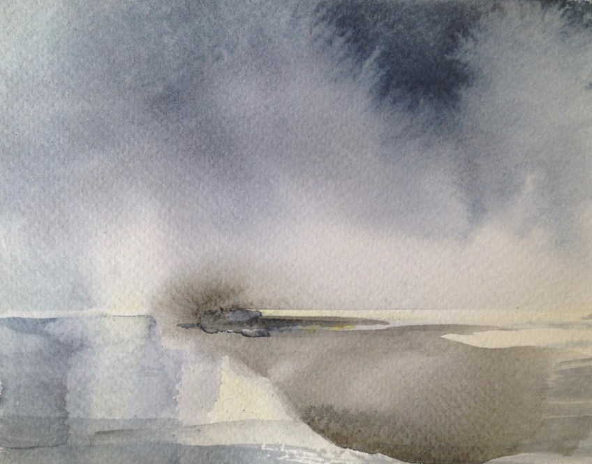 Sandbank (2016) watercolour 15x11cm framed SOLD