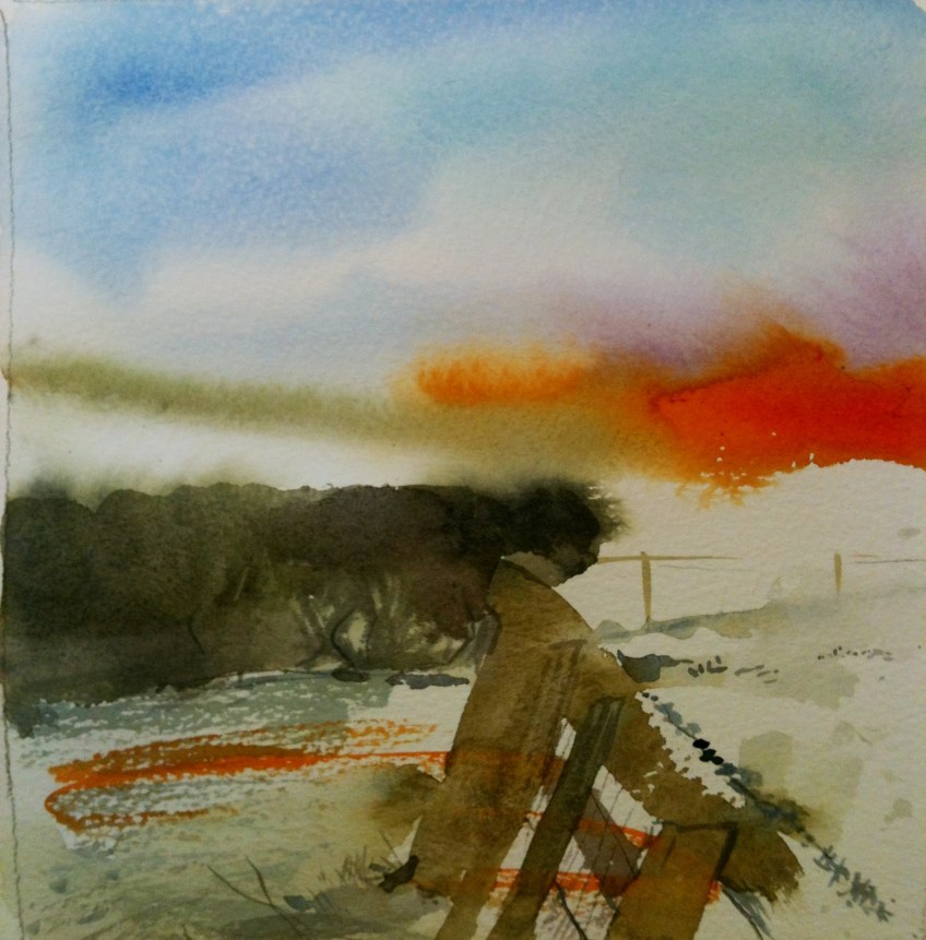 Storeton Fields 2013 (watercolour) 20x20cm unframed £25